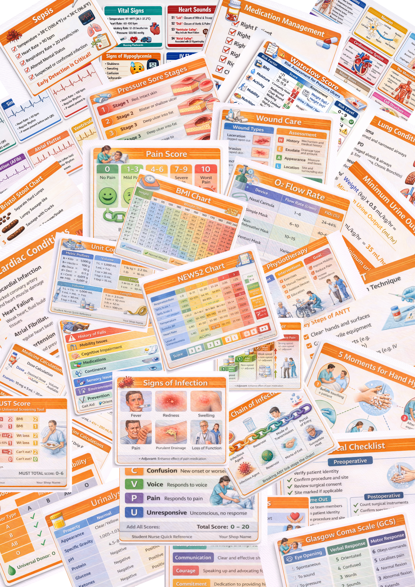 UK Based Student Nurse easy flashcard revision bundle (adult Field) instant digital download
