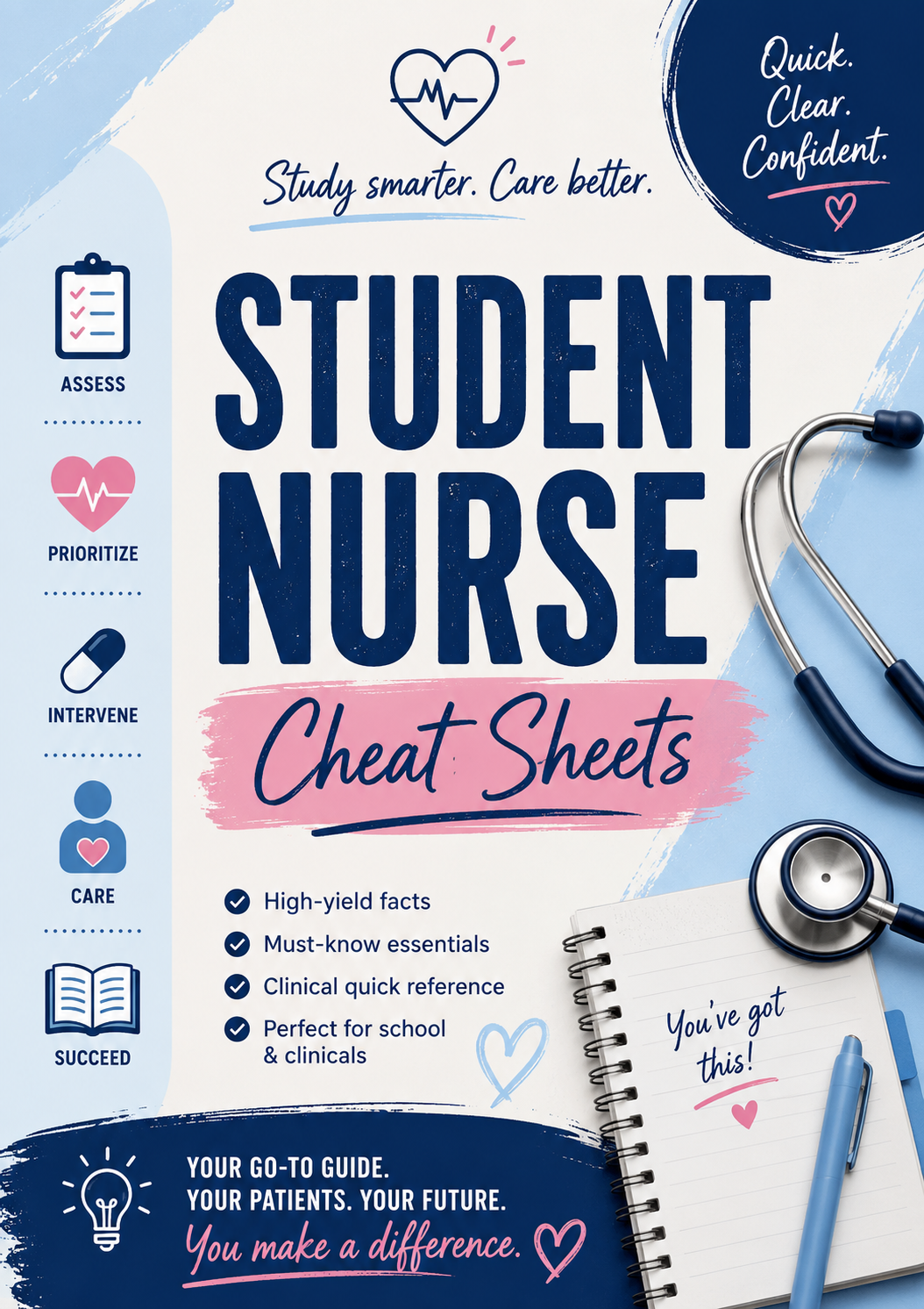 UK Student Nurse Cheat Sheet Bundle (Adult field) instant digital download